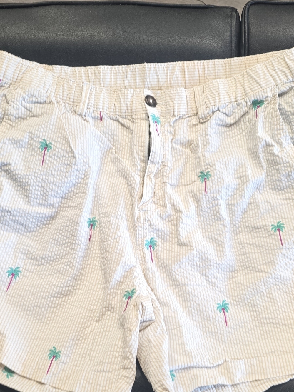 chubbies Cream Seersucker Shorts with Mint & Pink Palm Print